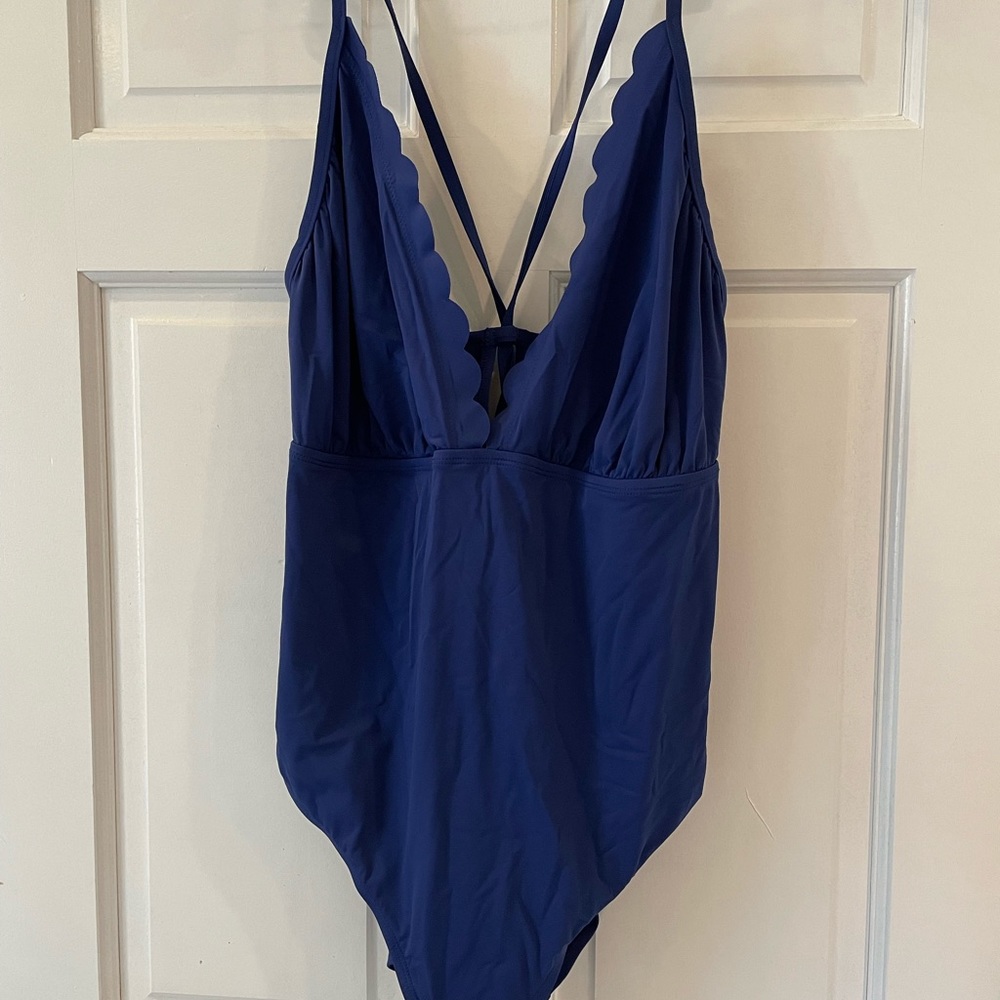 La Blanca lace up back blue one piece swimsuit
